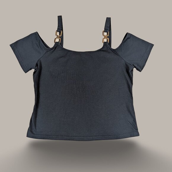 Black Short Sleeve Off the Shoulder Top - Small - Picture 4 of 7